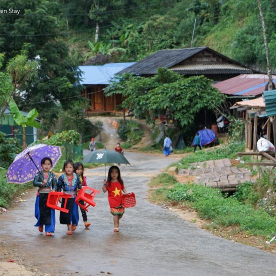 local school kids walking